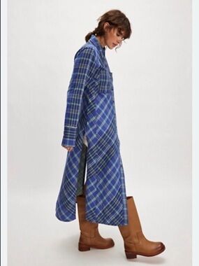 NWT Free People We The Free “Ruth” Long Shirt/Duster, Cobalt Blue, Size 4🏛️